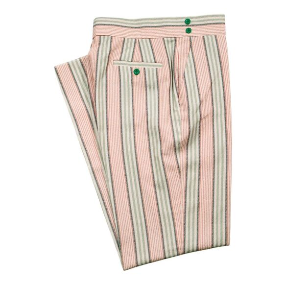 Chiragh Apparel Other - Mens 32 Gurkha Pants Orange Green Striped Cotton High Waist Flat Front Trousers